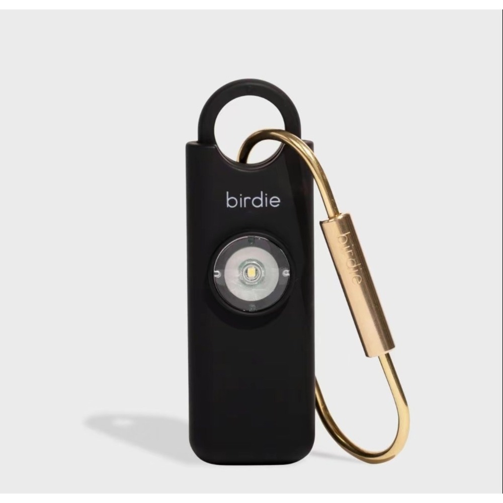 She's Birdie Personal Safety Alarm Onyx Black with Brass Keychain Carabiner